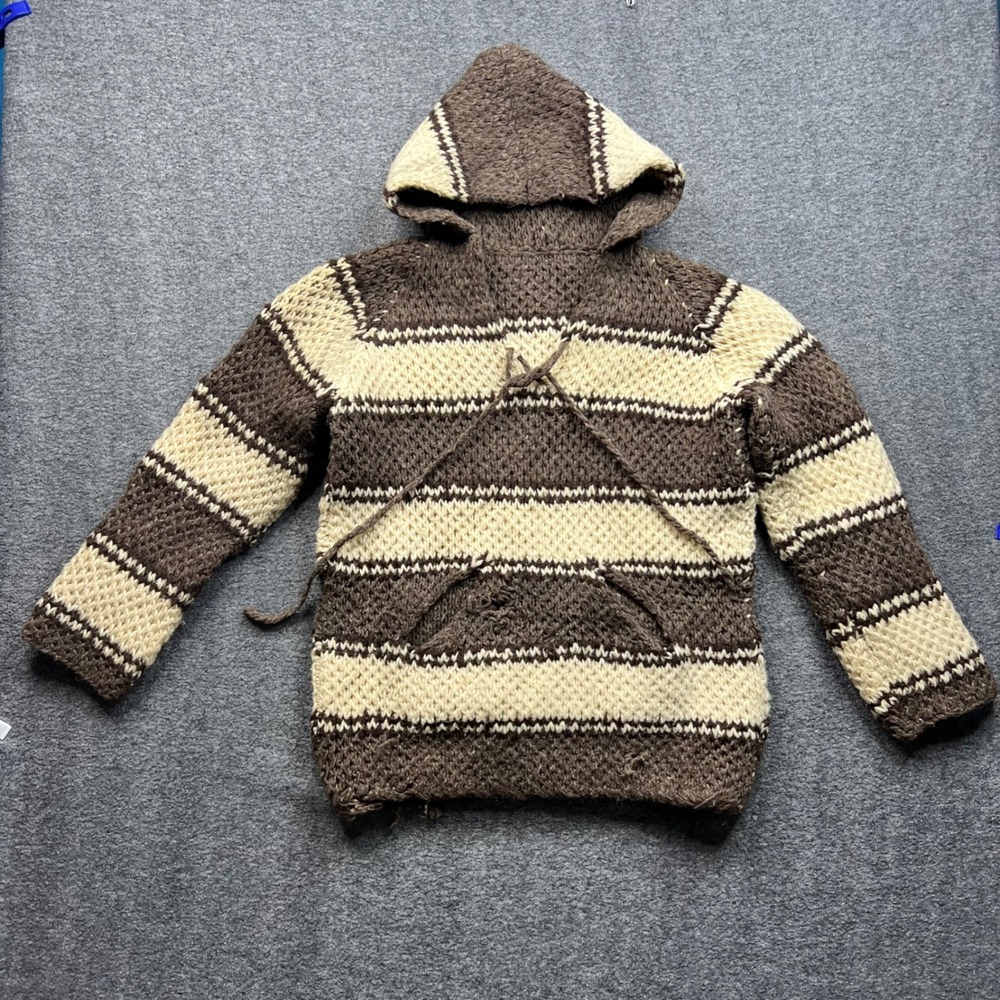 Vintage Cowichan Hoodie Adult Medium? Brown Cream Striped Chunky Knit Sweater